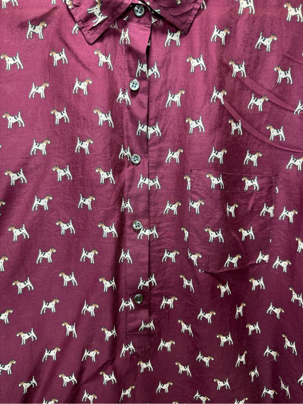 J. Crew cotton & silk Burgundy Long-Sleeve Button-Up Shirt with Dog Print - Picture 3 of 9
